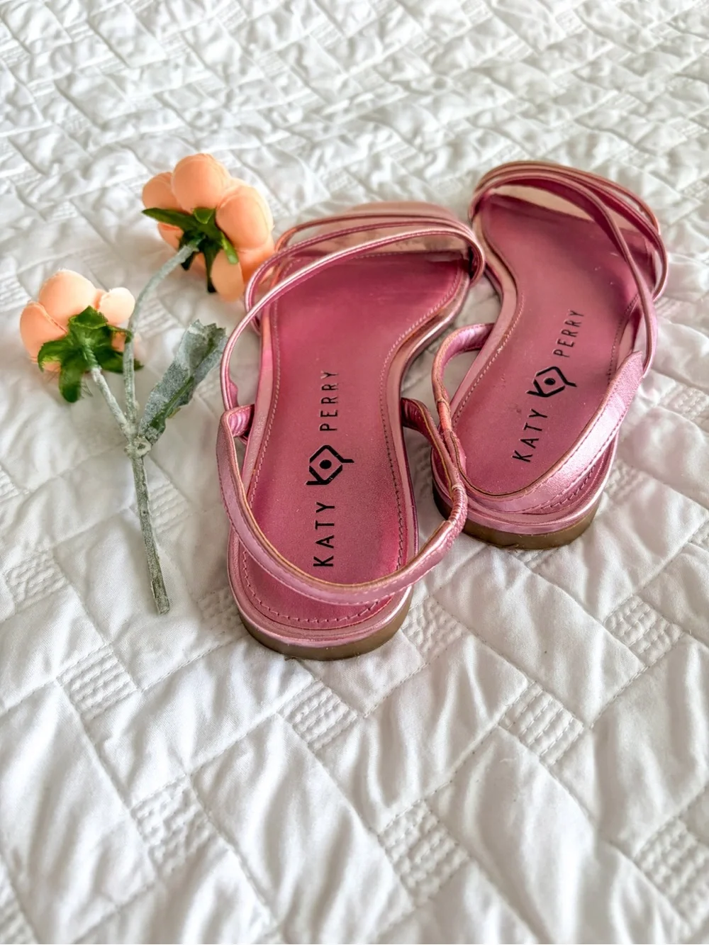 Katy Perry Metallic Pink Strappy Slingback Sandals Square Toe Size 7